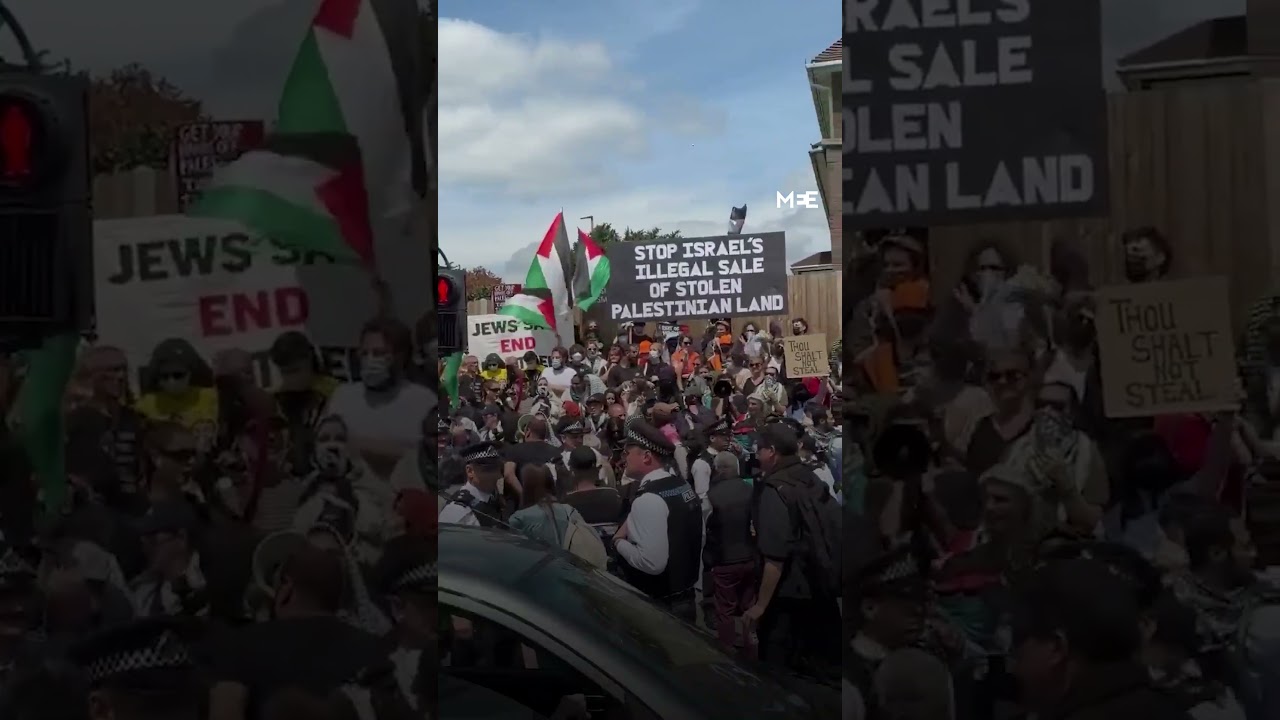 Pro-Palestinian protesters rally outside London hotel hosting illegal settlement land sale event