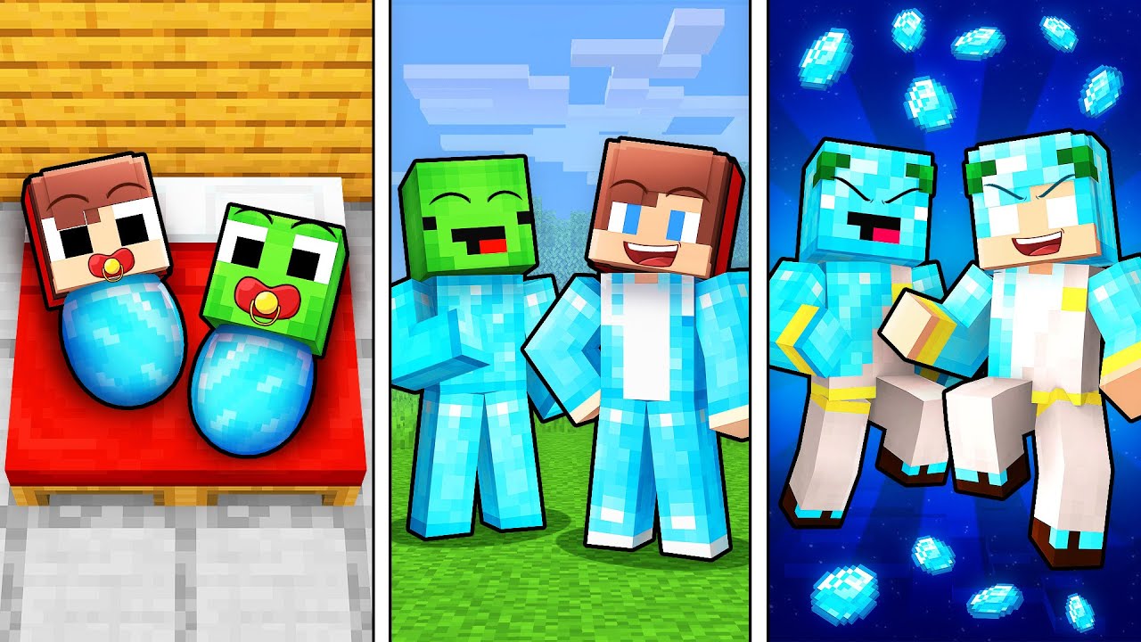 Mikey and JJ from BIRTH to DIAMOND IMMORTAL in Minecraft (Maizen)