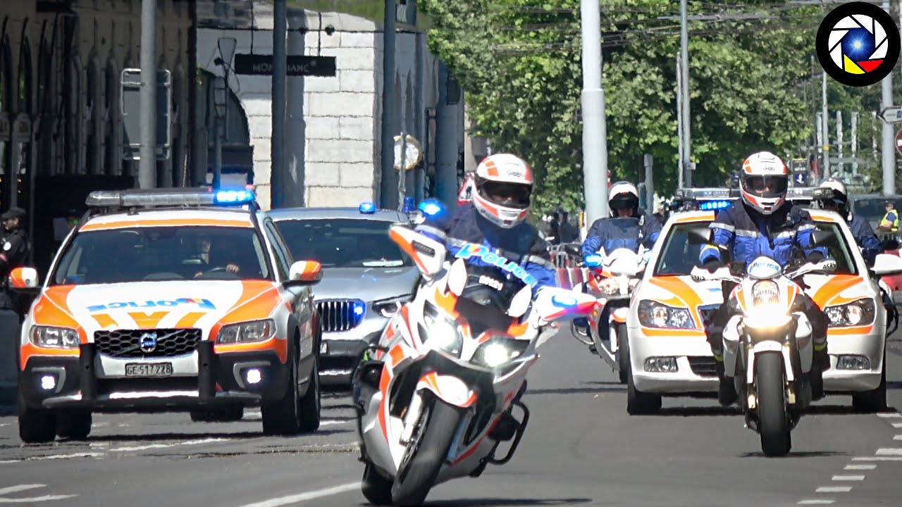 Multiple Police Cars Convoy - Geneva summit 2021