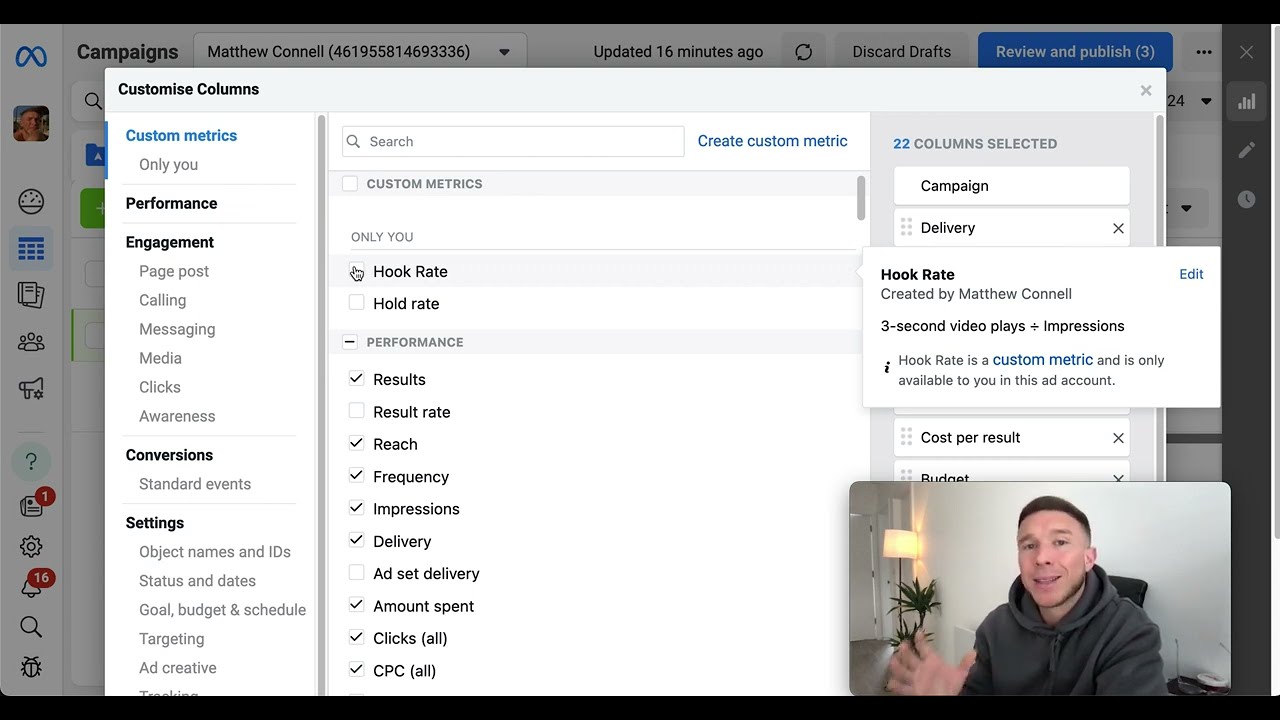 Hook & Hold Rate custom metrics - how to create them in the Facebook ads  manager