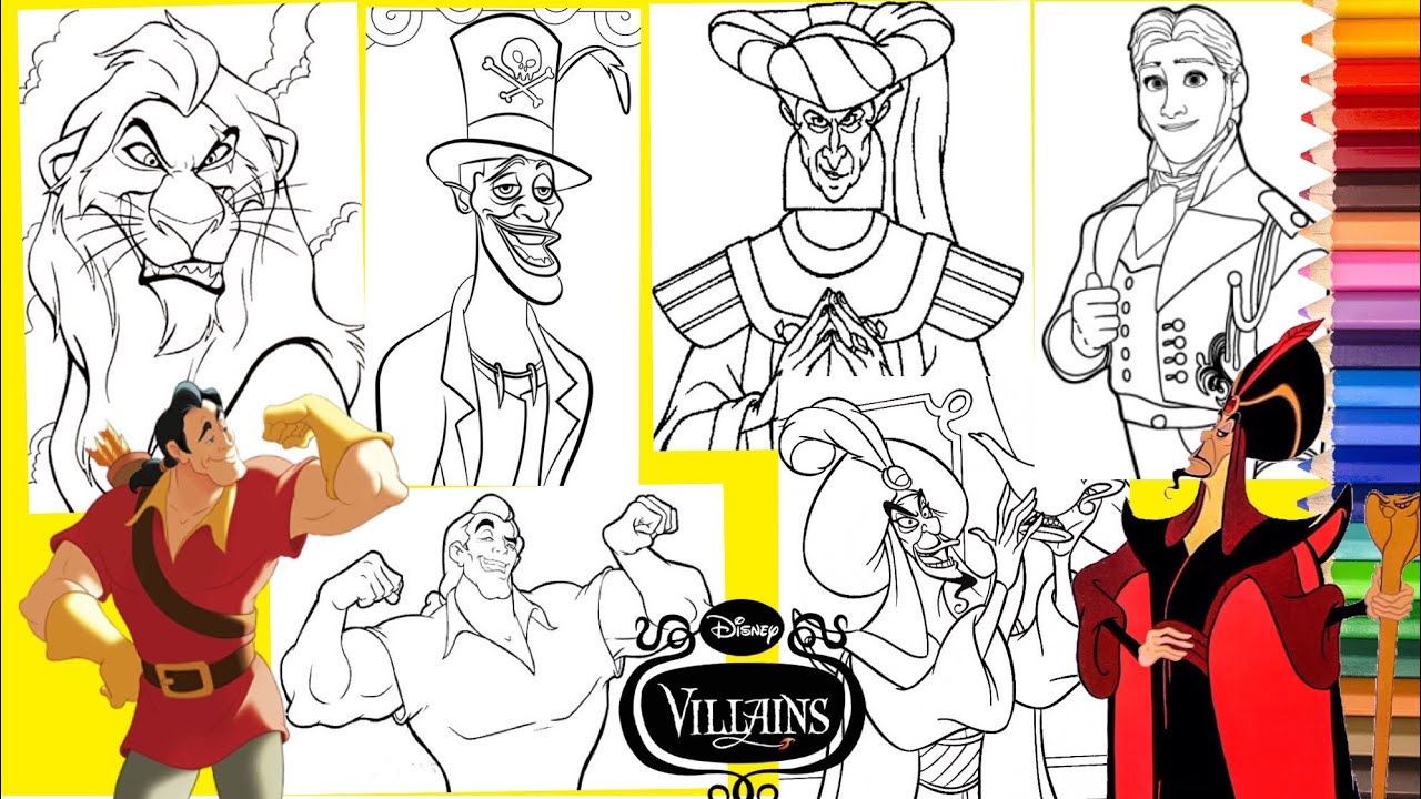 Disney Villains Jafar Scar Gaston Hans Dr Facilier & More - Coloring Pages for kids