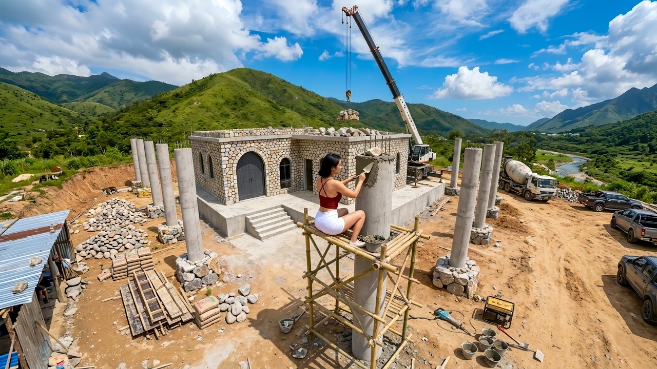TIMELAPSE | 48 Hours to Finish the Pillars on a Wild River, Stone Wall and Stairs