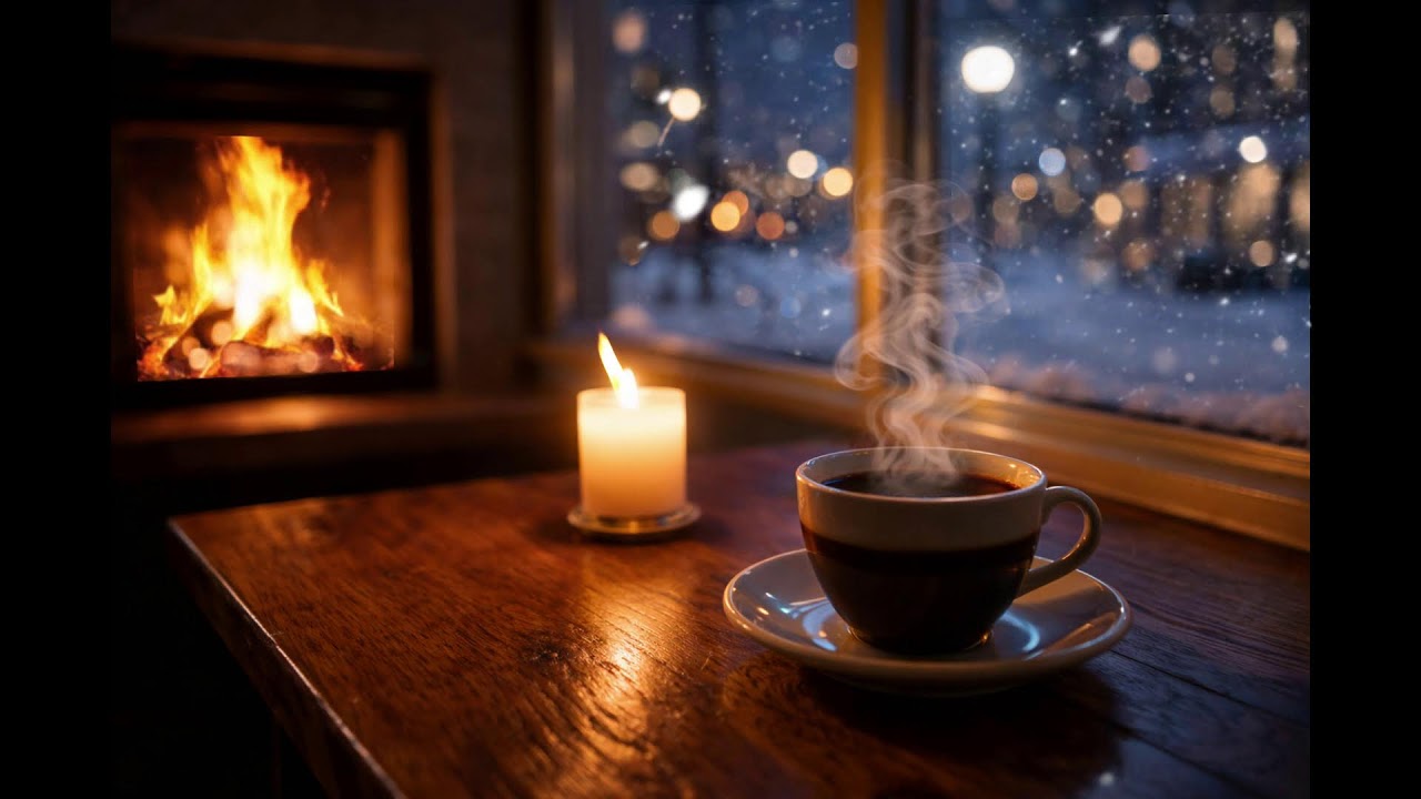 Elegant Winter Jazz Lounge 🔥 Warm Fireplace + Candlelight Ambience (4K)