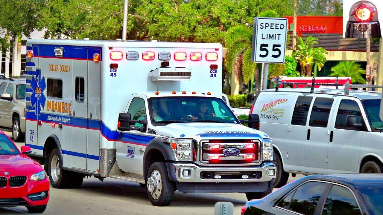 Collier County Emergency Ambulance Responding with Rumbler Siren