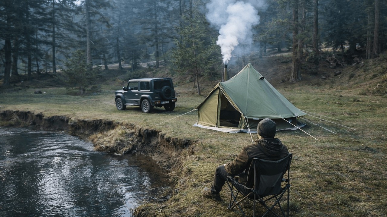Одиночный кемпинг у реки | Ночь в брезентовой палатке