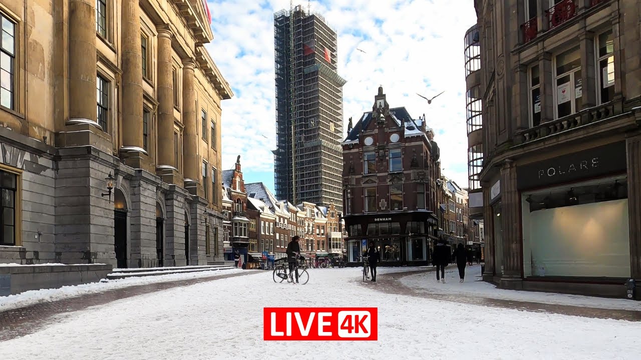 Relaxing Walk in Snow in Utrecht, Netherlands | CHARM of the Old Canal (Oudegracht) 4K City Walk