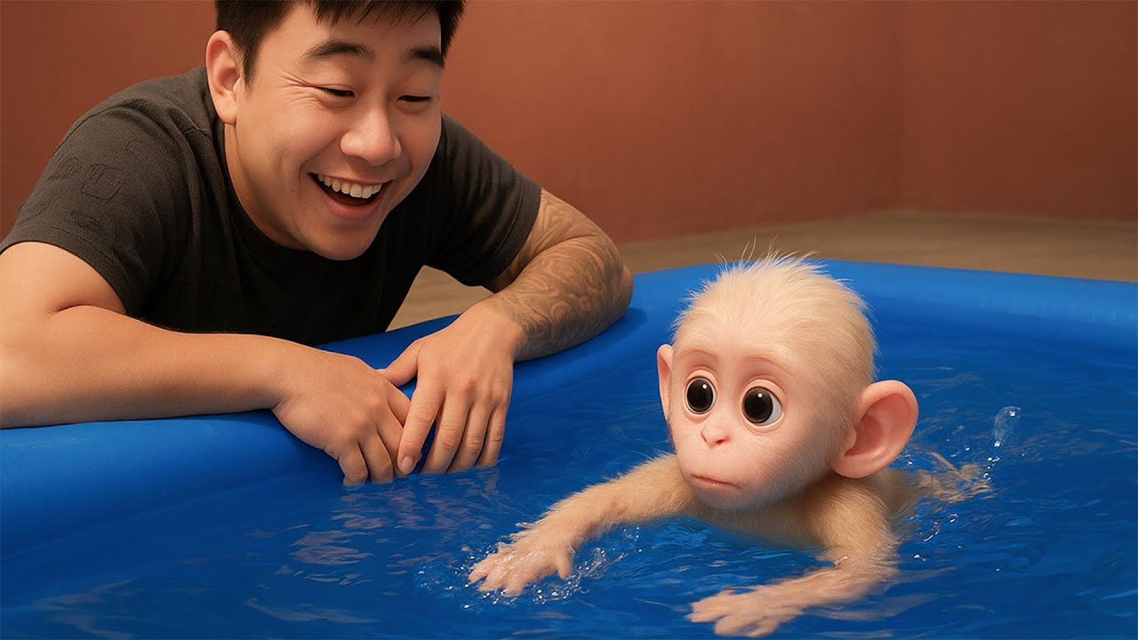Monkey Molly's surprising reaction when she first learned to swim