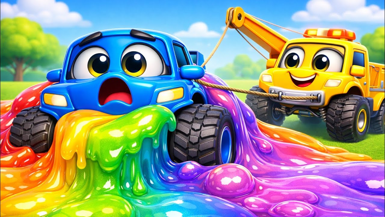 Monster Truck Surprise Jump! Rainbow Slime Fun for Kids 🚗