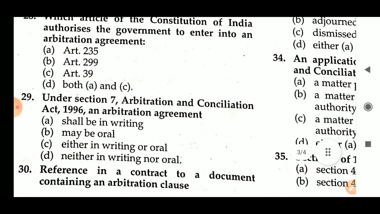 arbitration and conciliation act 1996 mcq multiple choice questions