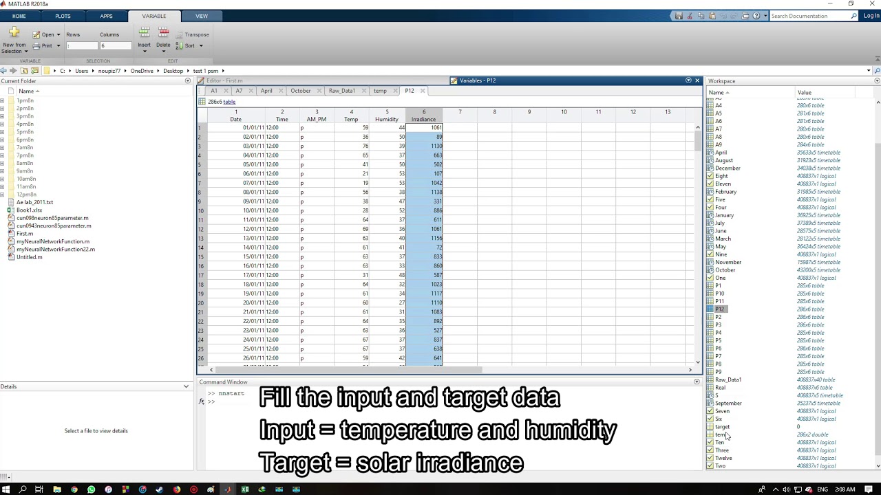 Prediction Solar Irradiance with Matlab ANN Toolbox