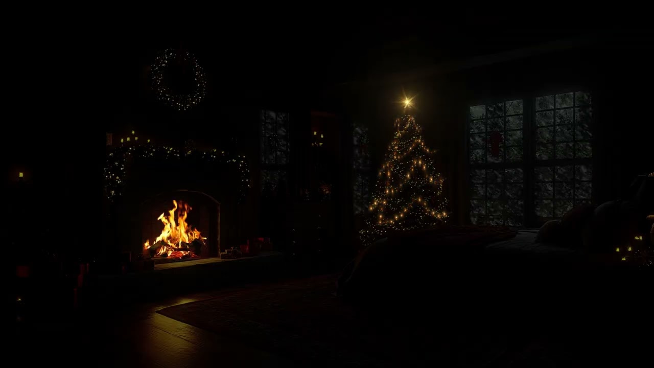 No Ads |Cozy Christmas Cabin Night❄️Gentle Snowfall & Fireplace Warmth for Deep Sleep& Stress Relief