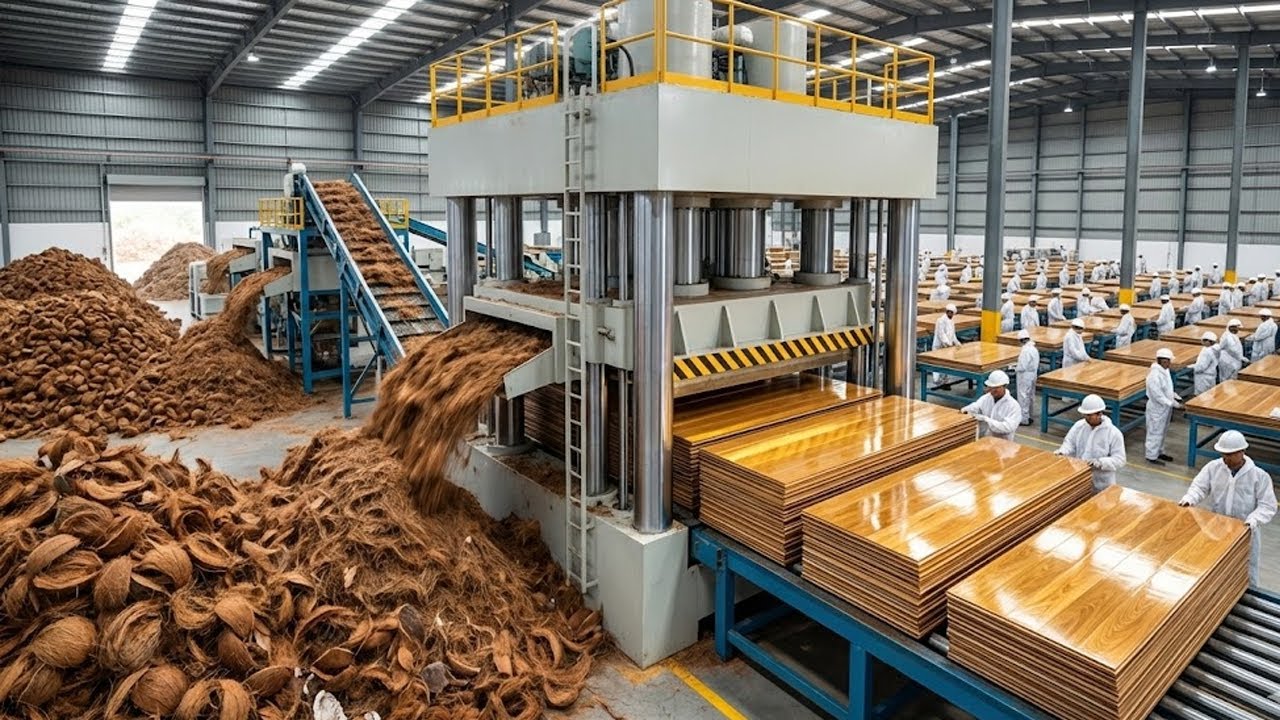 Inside a Nipa Palm Fiber Board Factory: From Coconut Husk Waste to Luxury Plywood Floors & Furniture