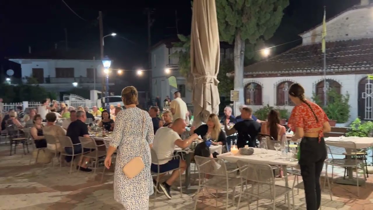 Old Town in Pefkochori by night August 2022 Greece