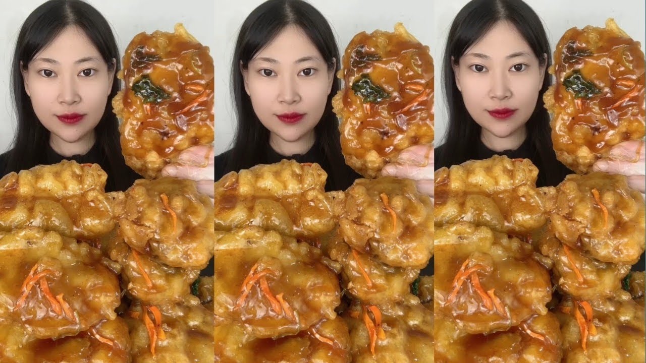 ASMR Saucy Fried Meat Patties • Extreme Crunch & Chewy Sounds #mukbang#asmr #bigbites #foodie 