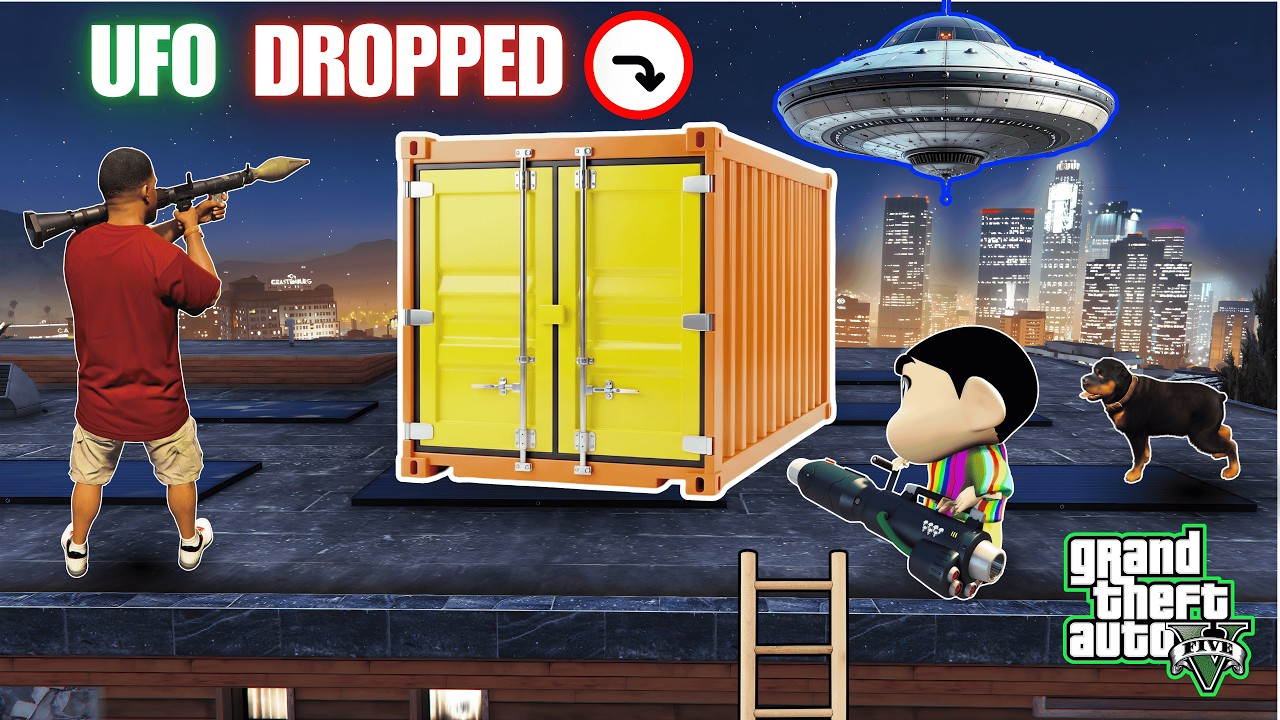 Franklin and Shinchan Try To Open Container Dropped By UFO in GTA 5