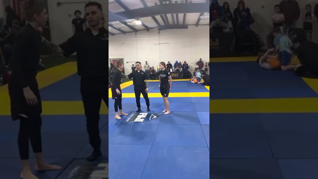 Guillotine attempts from bottom. Girl vs boy bjj