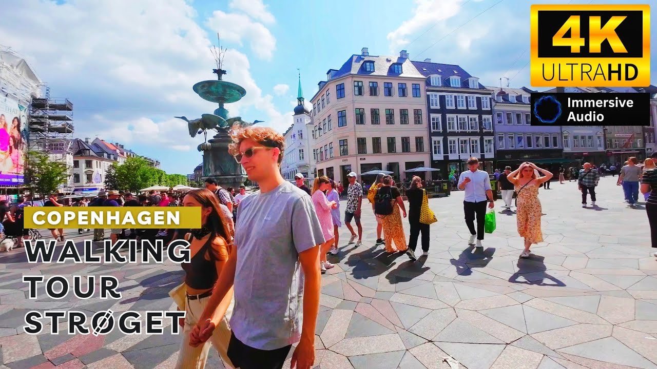 Copenhagen (Denmark) Virtual City Walk Tour | Summer Street Walk | Str&oslash;get | K&oslash;benhavn, Danmark