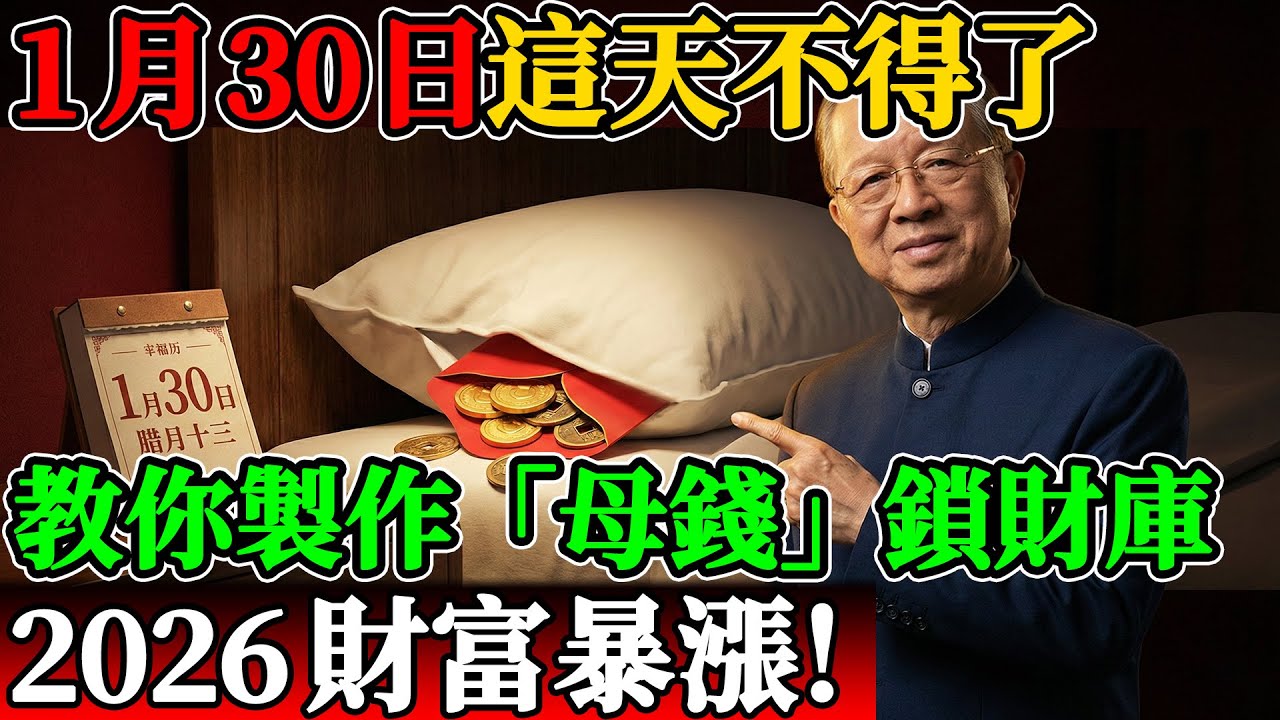 1月30日這天不得了！曾仕強教你製作「母錢」鎖財庫，2026財富暴漲！ #曾仕強 #易經 #2026運勢 #招財方法 #枕頭風水 #離火運 #國學智慧 #改運 #生肖運勢 #丙午年 #財庫