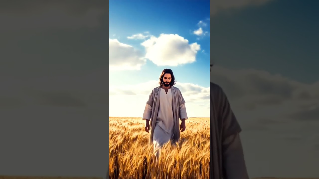 Jesus Christ walking in a field 