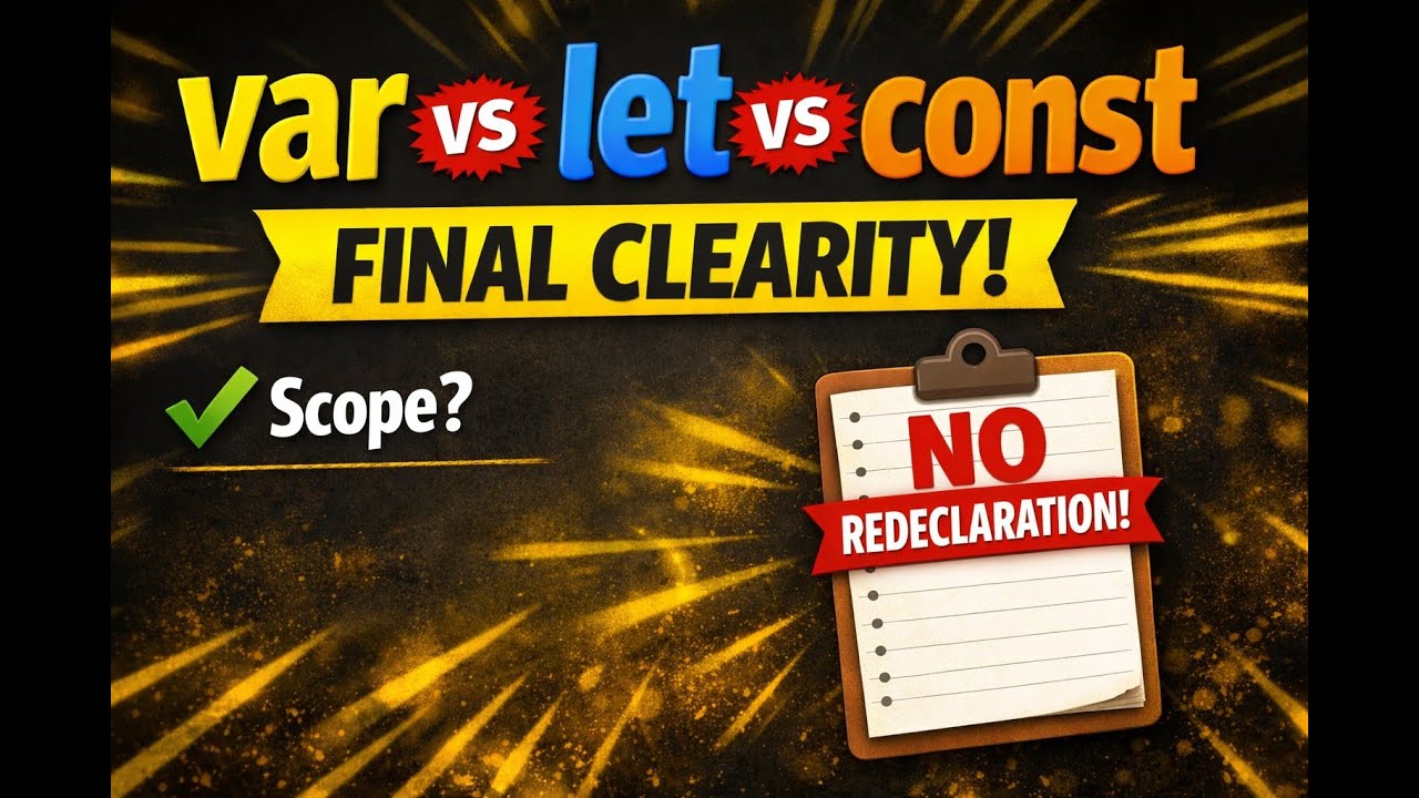 var vs let vs const – Complete Explanation | Scope, Redeclaration, Reassignment