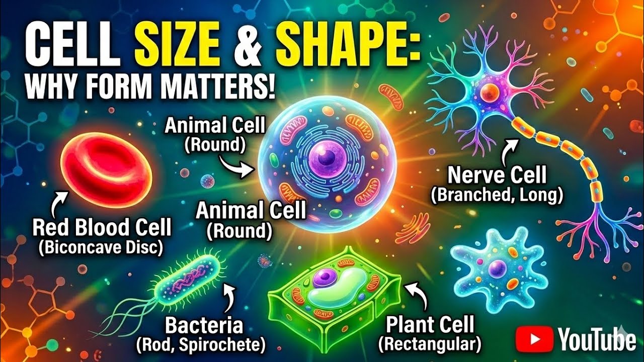 कोशिकाओं का आकार एवं आकृति class 9, 10, 11, 12 बायोलॉजी क्लास #सरल भाषा में #आसान #bestclass 