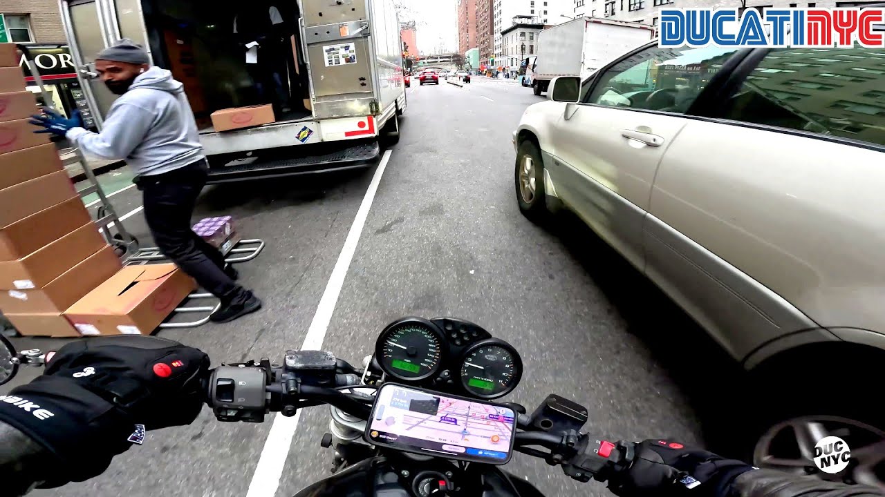 NEAR CRASH + SPICY lane splitting from Manhattan to Queens - Ducati NYC Vlog v1800