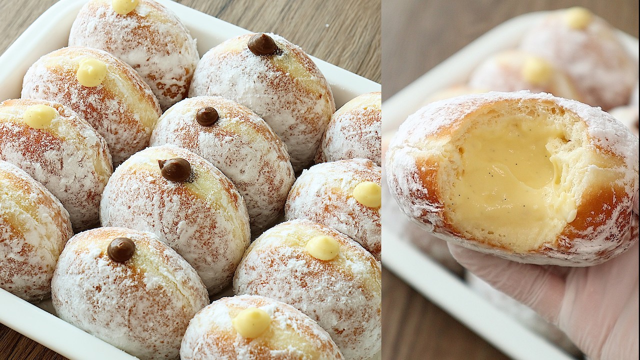 Вкуснее, когда ешь холодным! Рецепт пончика с ванильным и шоколадным кремом