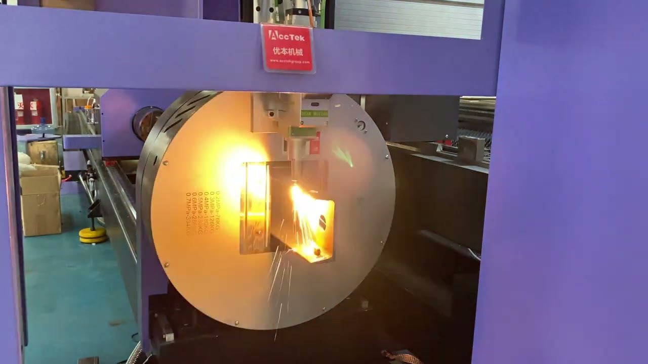 [AKJ1530FR]U shaped steel cutting text AccTek fiber laser cutting machine Tube cutter