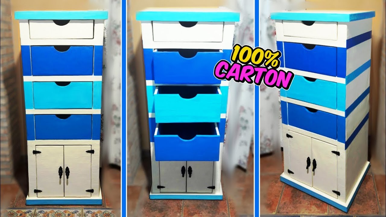 Awesome crafts that you can do with cardboard -  filing cabinet with drawers DIY - Mr. DIY