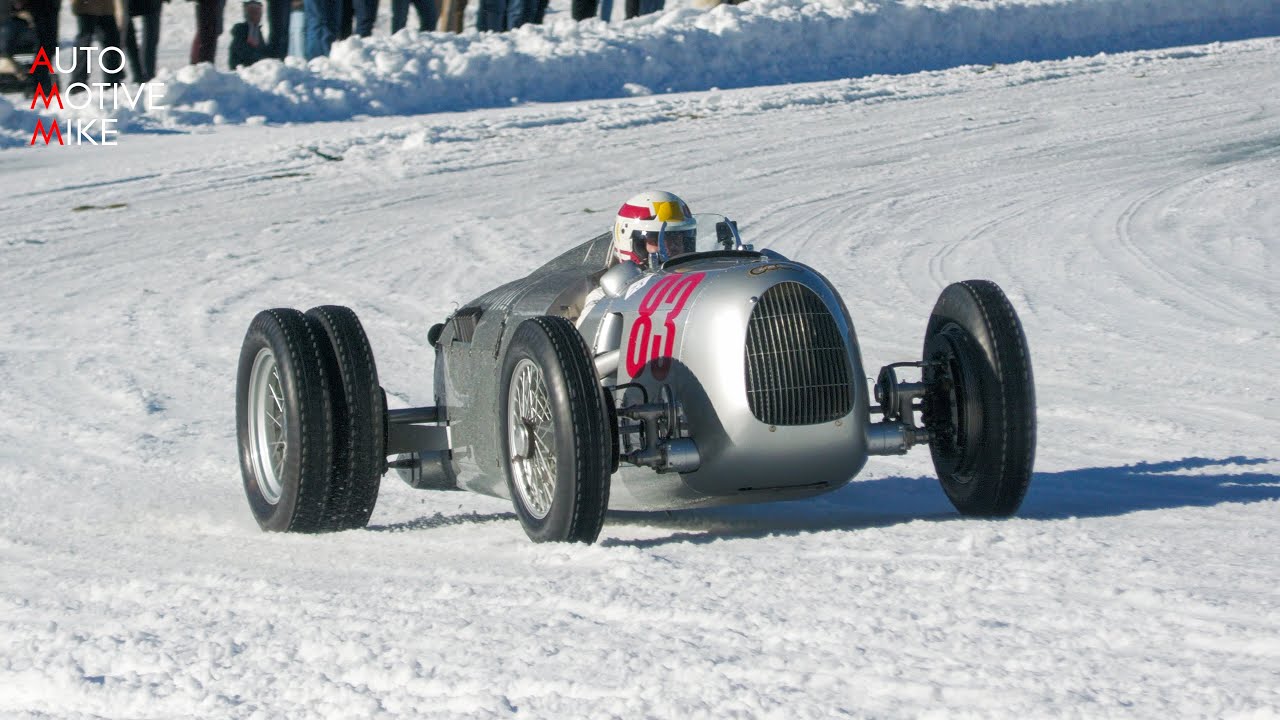 1936 Auto Union Type C V16 Sounds & SLIDING on the ICE