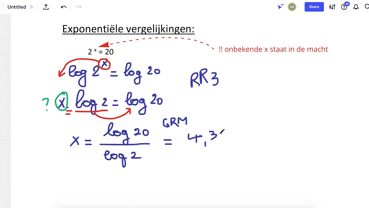 Exponentiële vergelijkingen oplossen met logaritmen