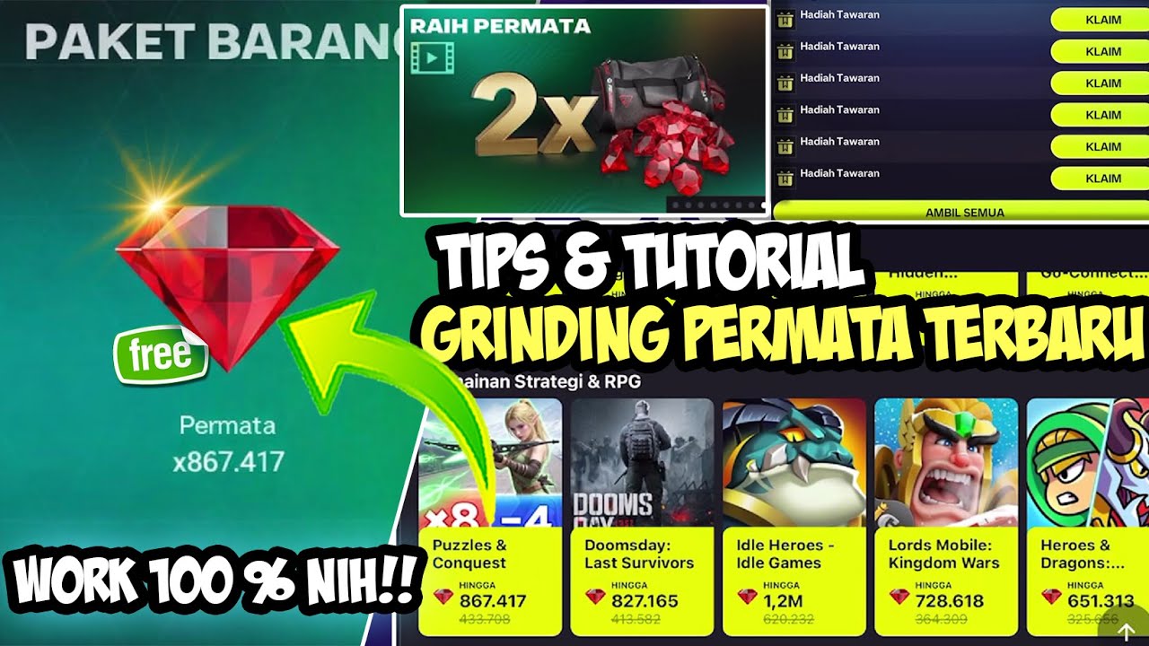 WORK 100% BISA 200.000 PERMATA!!! TUTORIAL GRINDING GEMS  TERBARU PERSIAPAN EVENT TOTY FC MOBILE