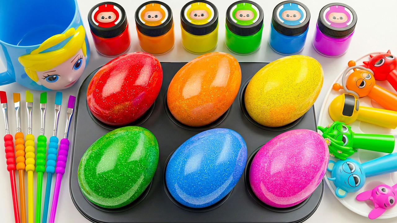 Satisfying Video l How to make Rainbow Super Eggs From Mixing Glitter Slime in Colorful Sprunki ASMR