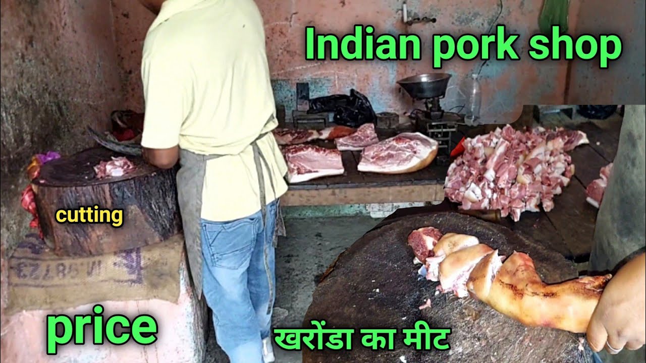 यहां पे सुअर का ताजा मीट मिल जाता है || Indian pork shop & cutting skills || pig meat price