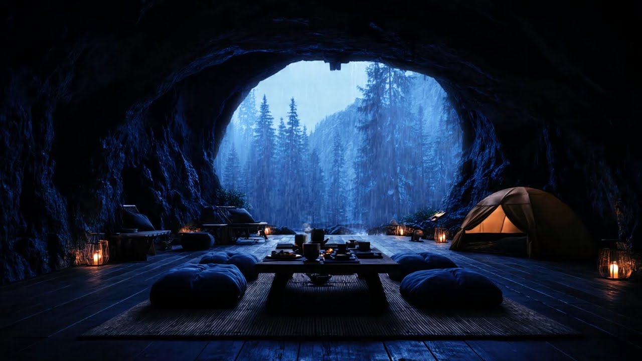 HEAVY RAIN SOUNDS CAVE AMBIENCE FOR ANXIETY RELIEF & SLEEPING FAST