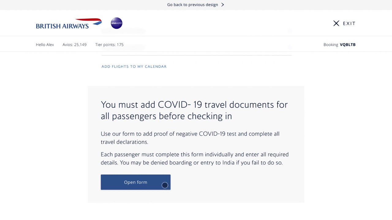 British Airways - How to upload Covid-19 documentation