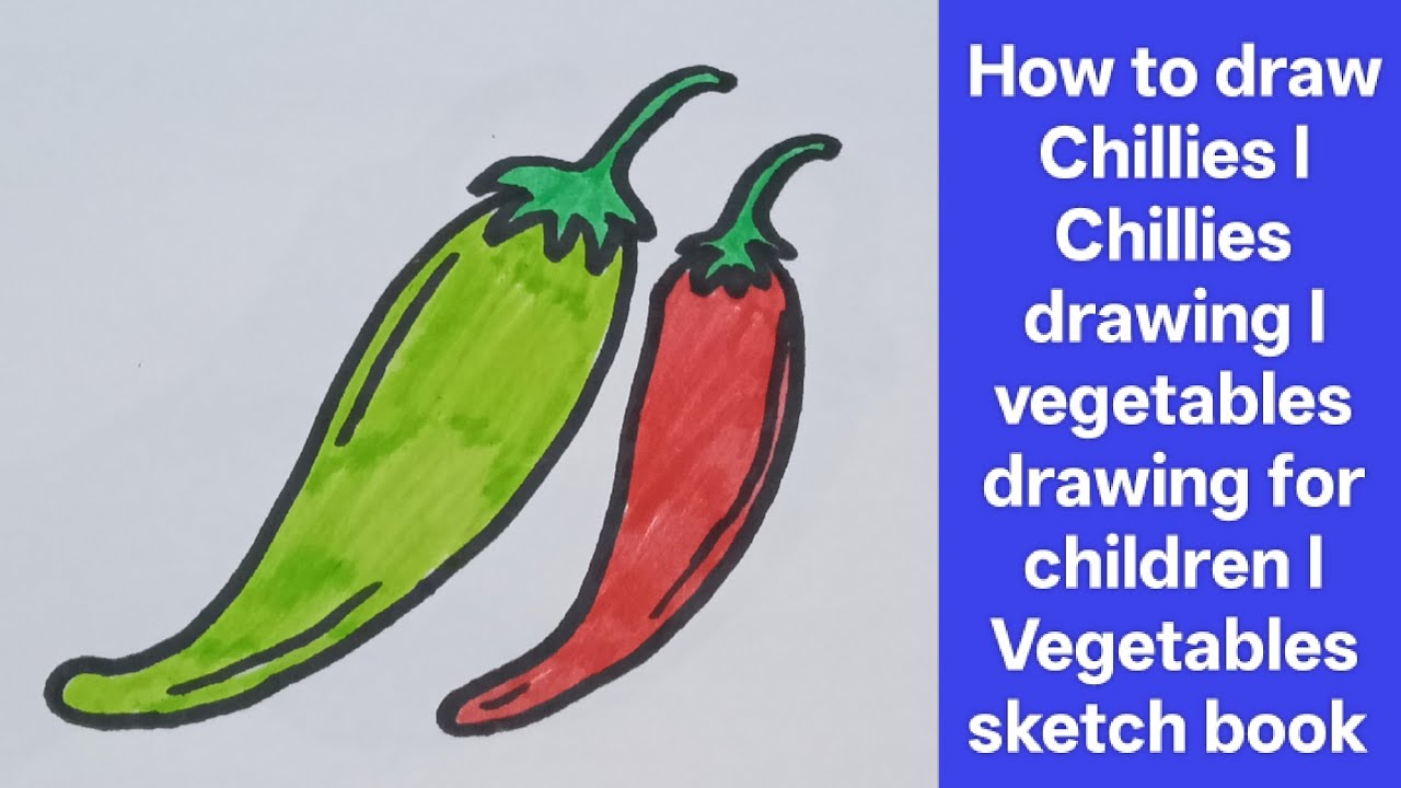 How to draw a chilli l vegetables drawing and colouring videos for children l step by step drawings 