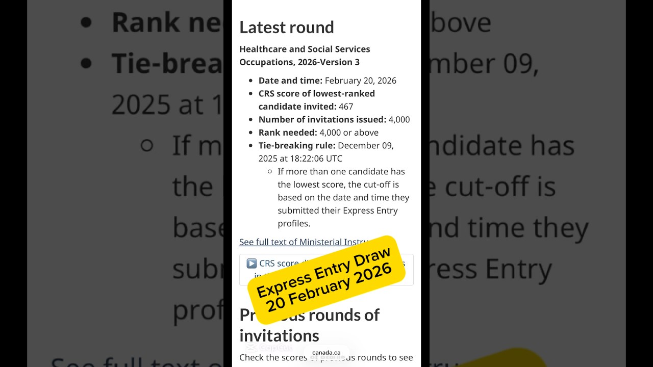 Canada Immigration: Express Entry Draw | 20 February 2026