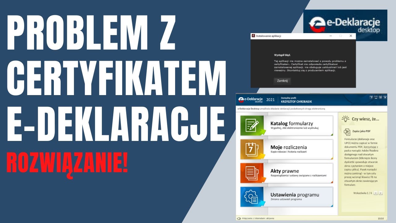 e-Deklaracje - Jak rozwiązać problem z certyfikatem przy aktualizacji do wersji 13.0.0 (2021)