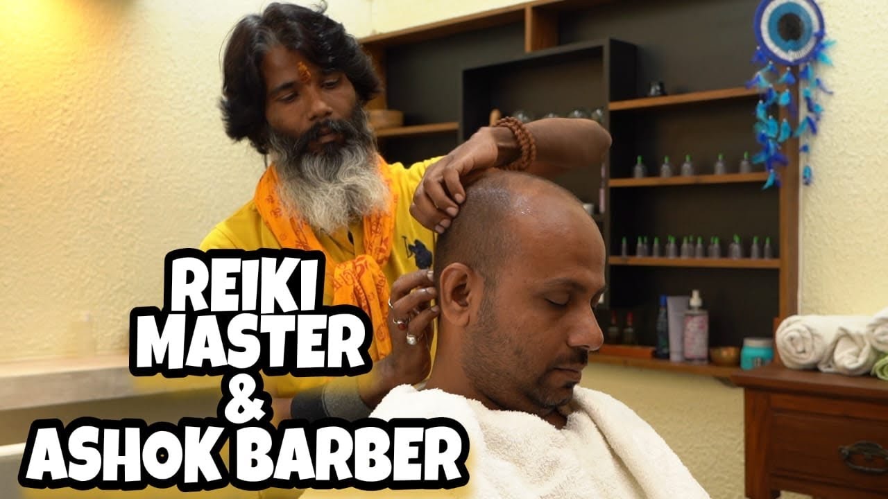 Reiki master taking Head massage from Indian Barber ASHOK #ASMR
