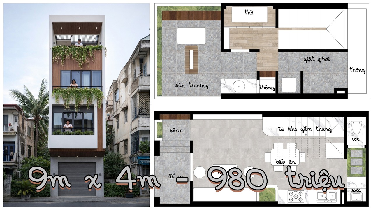 Thiết kế nhà phố 3 tầng 1 tum ngang 4m chi phí 980 triệu thoáng sáng #thietkenhapho