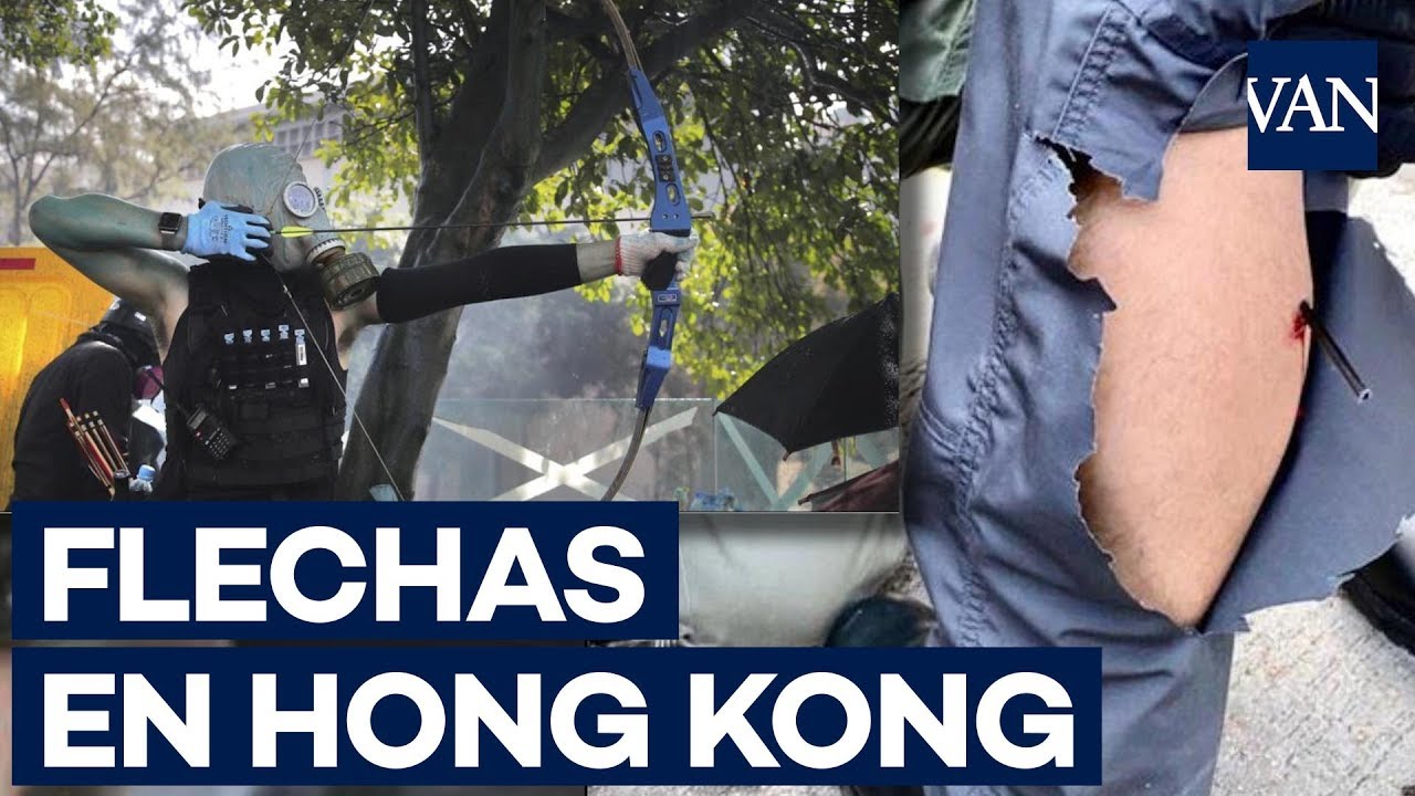 Manifestantes de Hong Kong atacan con flechas y catapultas