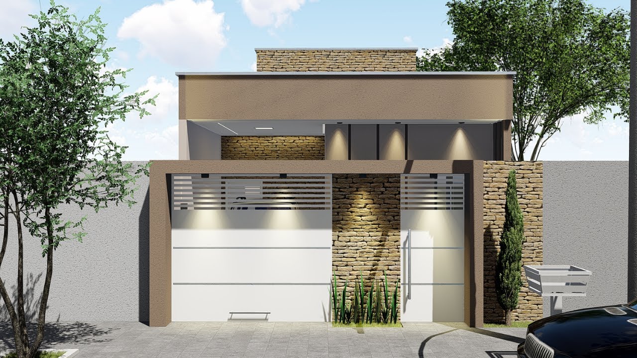 Linda casa em lote pequeno 6x20, com um quarto e uma suíte - Projeto 3D externo e interno.