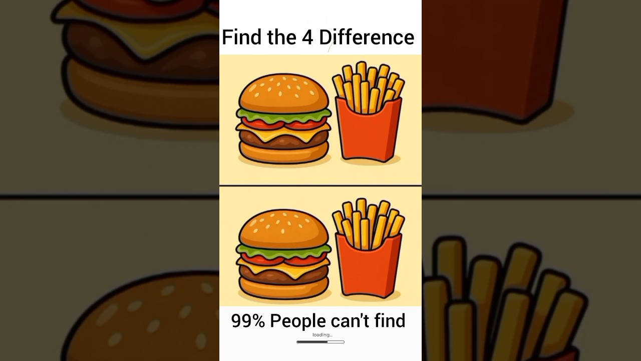 Find the 4 difference in burger & Fries #burger #fries #3difference