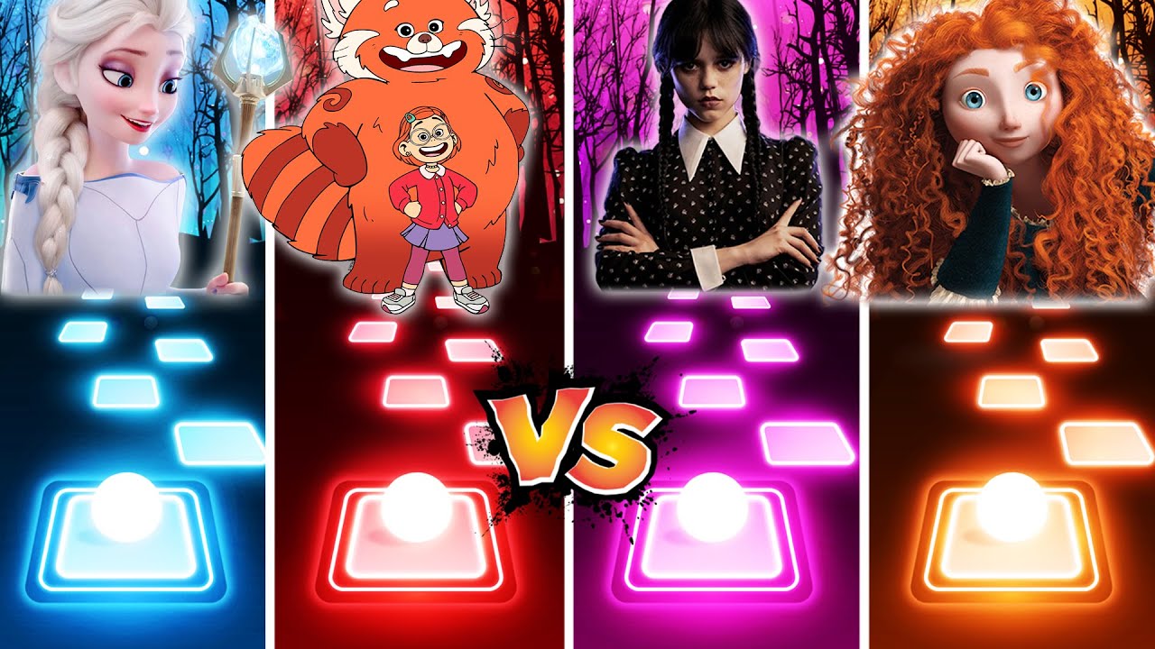 Frozen Elsa Vs Turning Red Meilin Vs Wednesday Addams Vs Brave Merida - Tiles Hop!