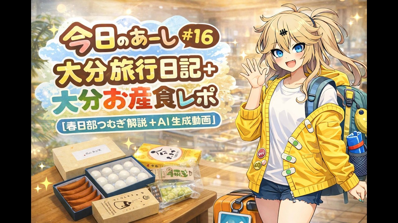 【今日のあーし　#16】　大分旅行日記＋大分お土産食レポ　【春日部つむぎ解説＋AI生成動画】