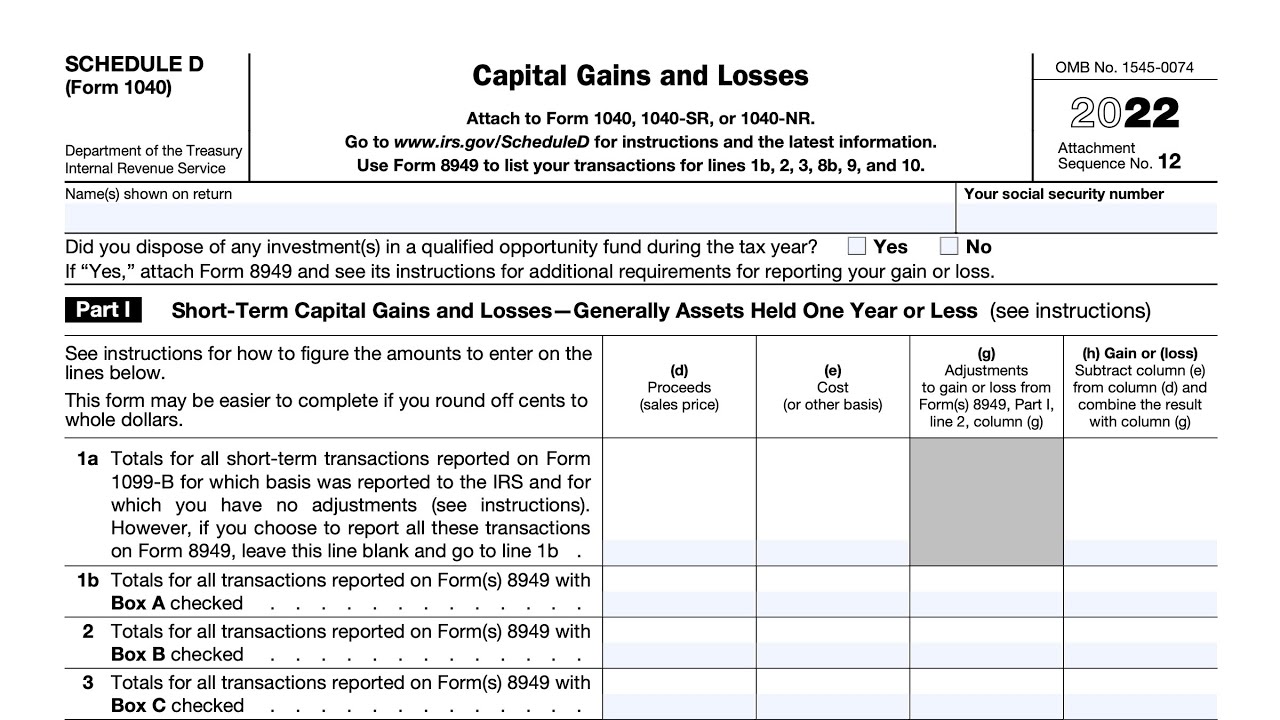 IRS Schedule D Walkthrough (Capital Gains and Losses)