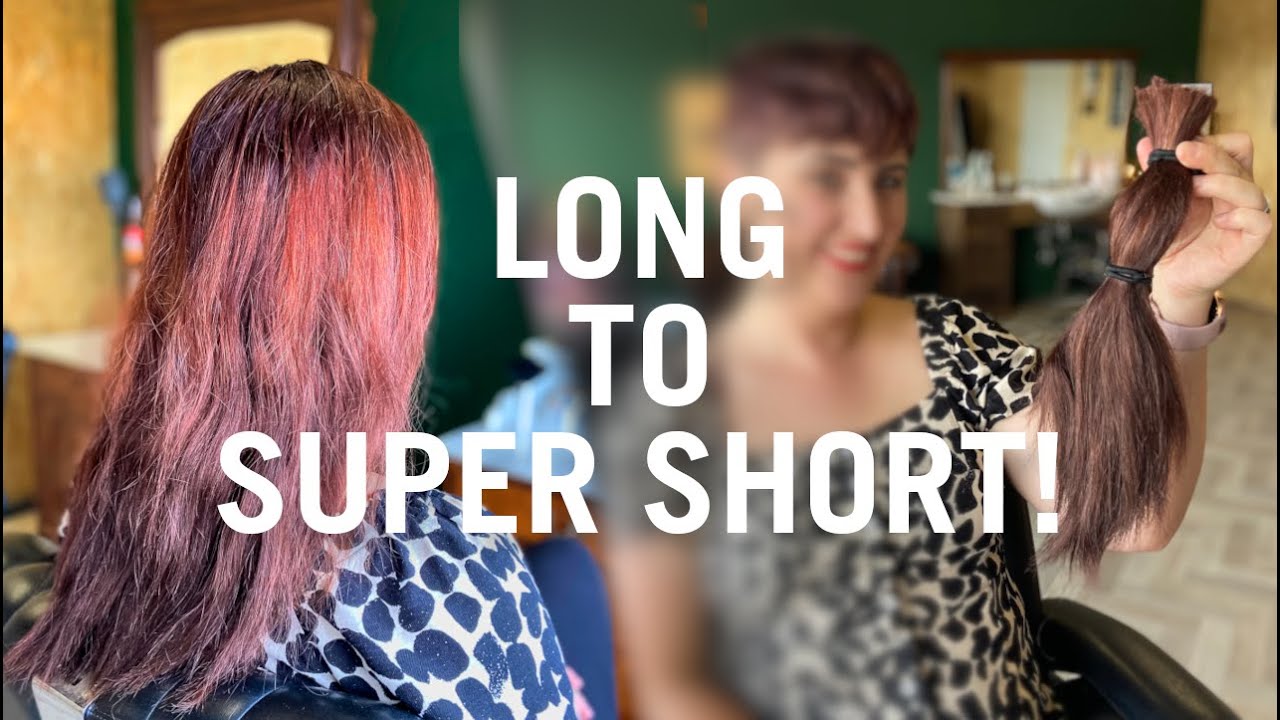 SHE CUTS HER HAIR SUPER SHORT, 16 INCHES OFF! Long to short make over - pixie haircut tutorial
