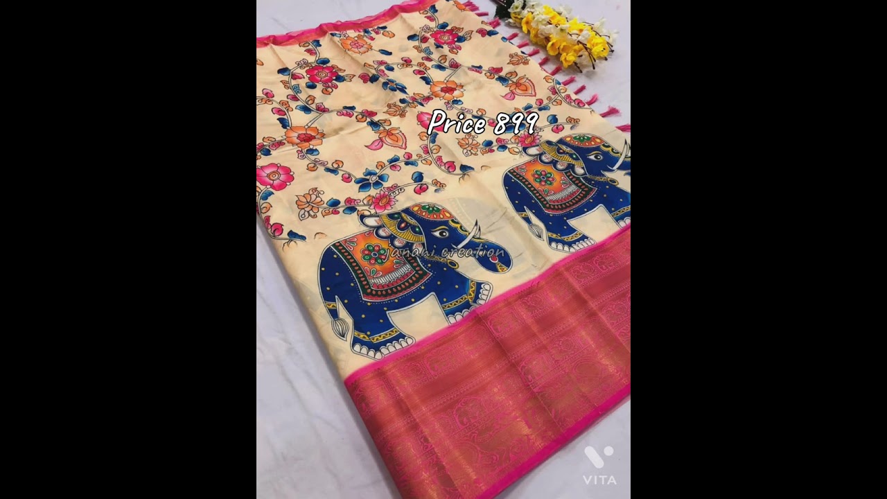 Big border slft kalamkari sarees with contrast blouse