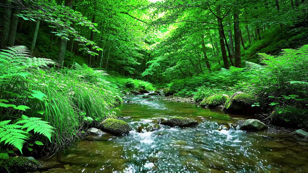 Calming Forest Ambience - River Flowing Birds Chirping in Hidden Forest Ambience for Rest, Medicine